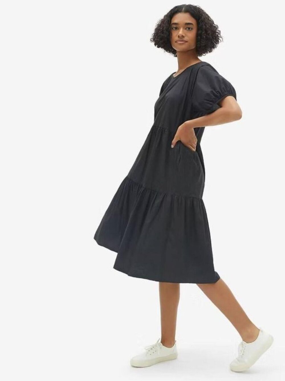 Everlane Tiered Cotton Dress Puff Sleeve Midi - Size XS